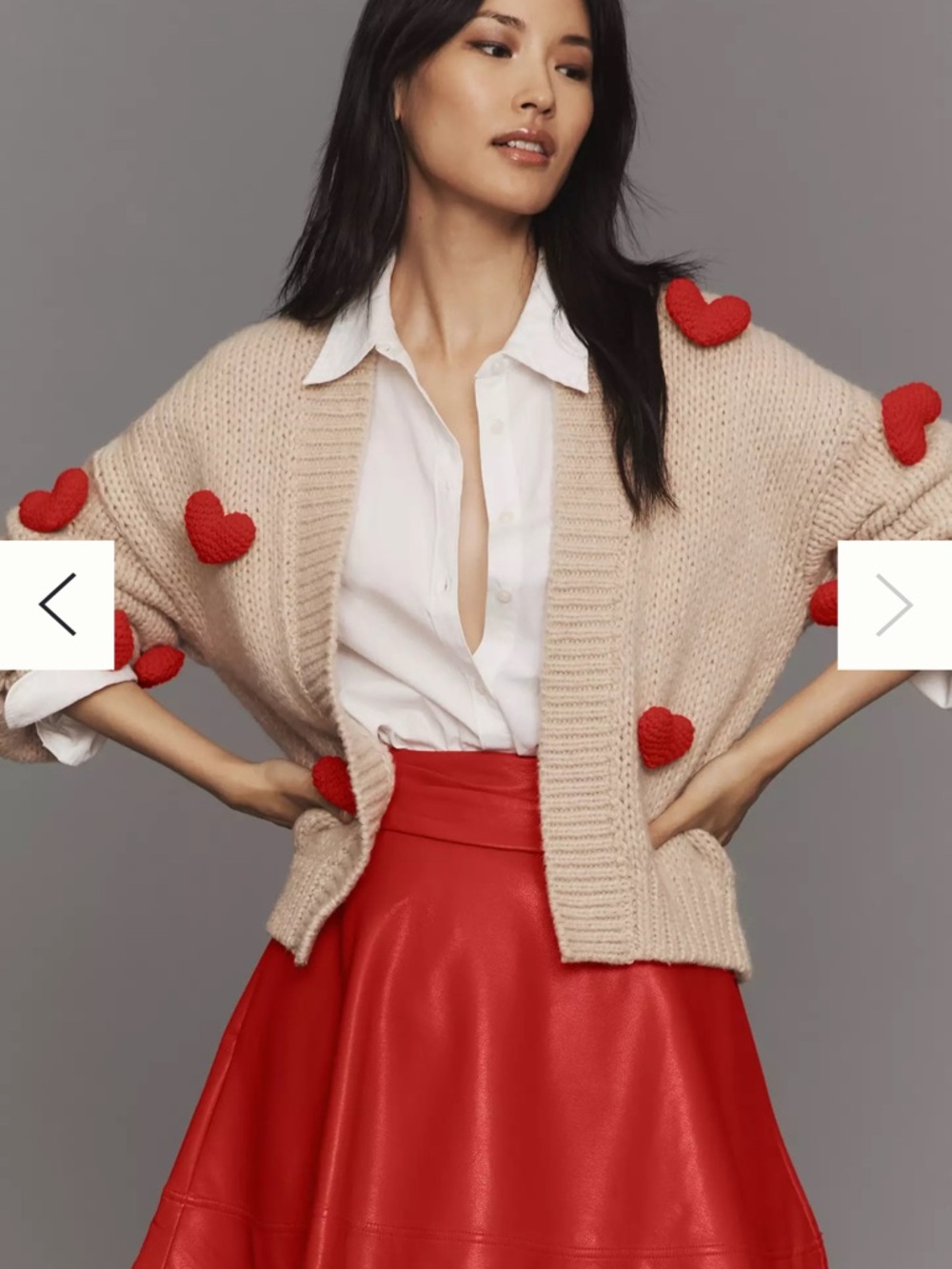 Rare‼️NWOT Maeve Anthropologie Tan Cardigan Sweater with 3D Knit Red Hearts